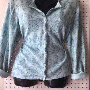 Karen Scott XL Blue Floral Cardigan Sweater
